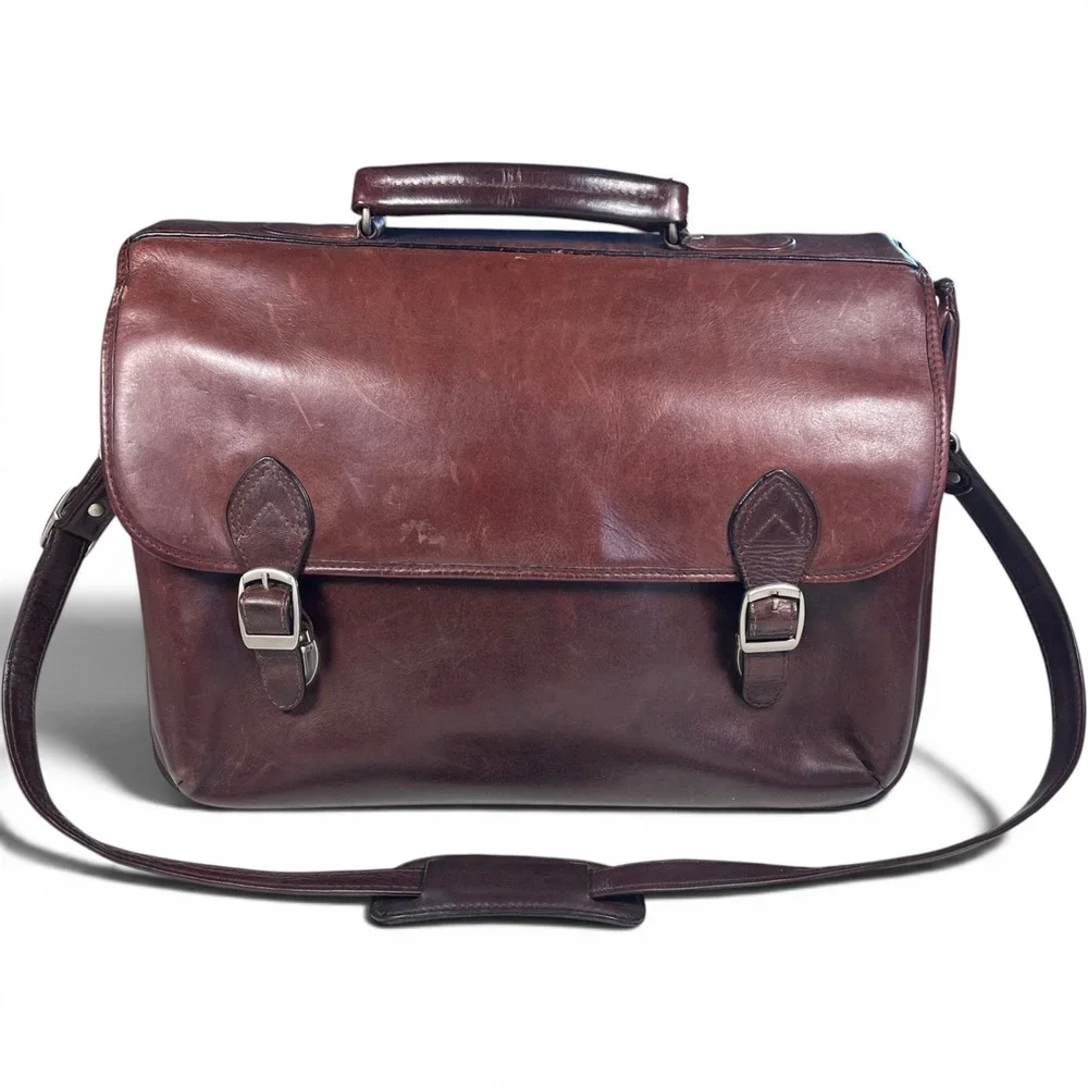 Dilana Briefcase Messenger Bag Mens Large Brown Solid Leather Satchel Vintage